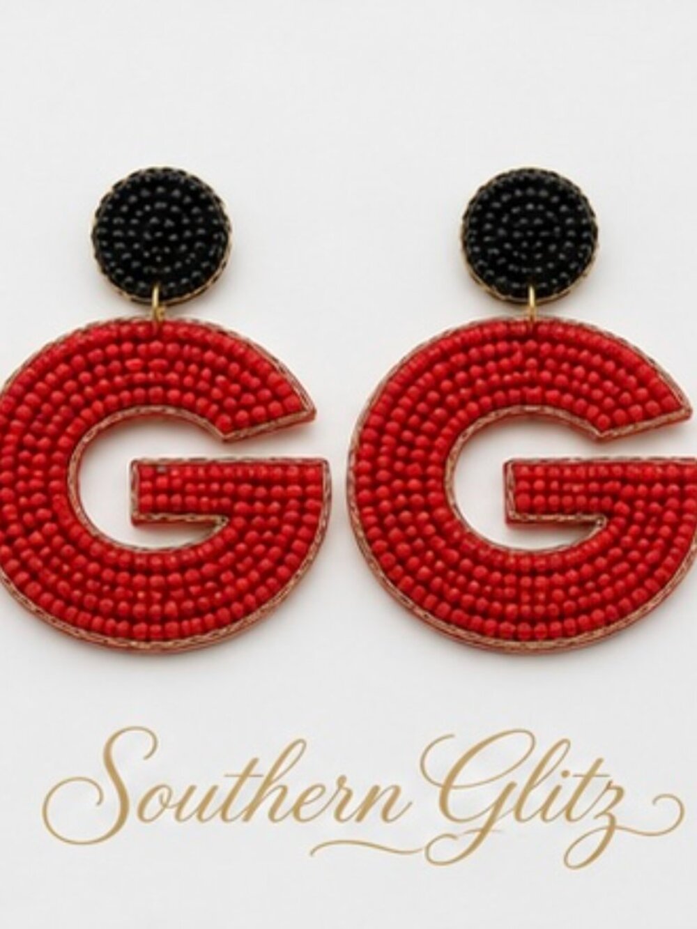 Red & Black Beaded G Earrings, Georgia Game Day Statement Earrings, Bulldog Fan